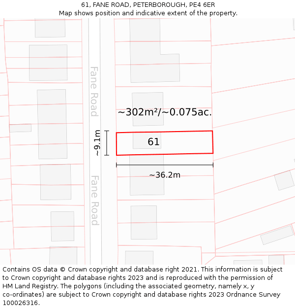 61, FANE ROAD, PETERBOROUGH, PE4 6ER: Plot and title map
