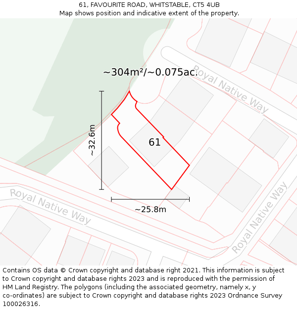 61, FAVOURITE ROAD, WHITSTABLE, CT5 4UB: Plot and title map