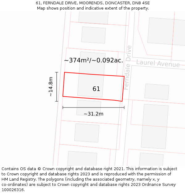 61, FERNDALE DRIVE, MOORENDS, DONCASTER, DN8 4SE: Plot and title map