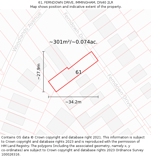 61, FERNDOWN DRIVE, IMMINGHAM, DN40 2LR: Plot and title map
