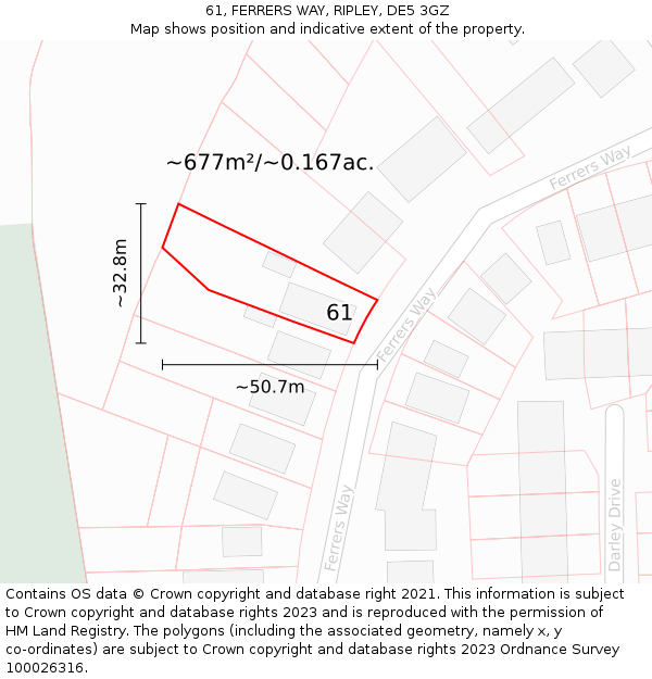 61, FERRERS WAY, RIPLEY, DE5 3GZ: Plot and title map