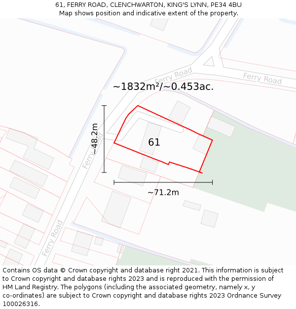 61, FERRY ROAD, CLENCHWARTON, KING'S LYNN, PE34 4BU: Plot and title map