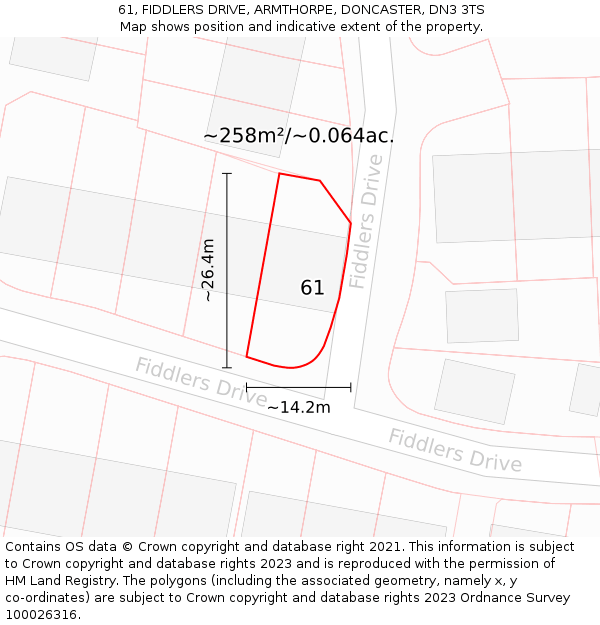 61, FIDDLERS DRIVE, ARMTHORPE, DONCASTER, DN3 3TS: Plot and title map