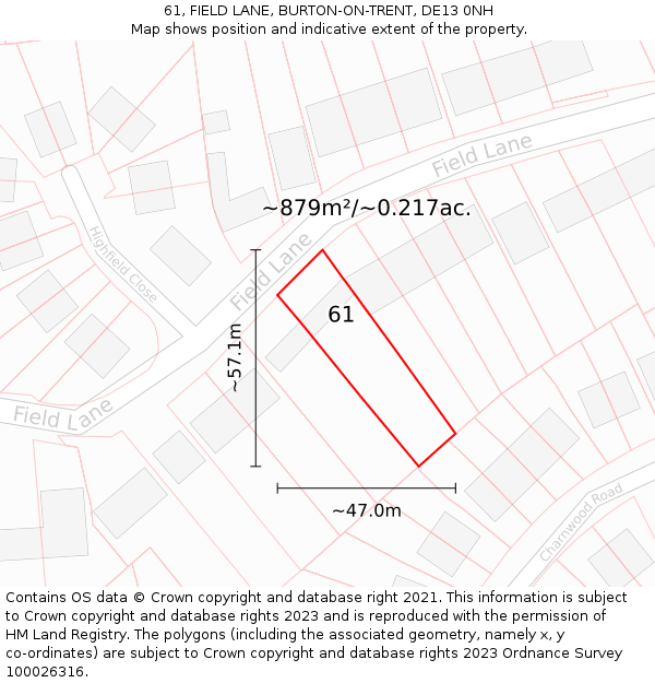 61, FIELD LANE, BURTON-ON-TRENT, DE13 0NH: Plot and title map