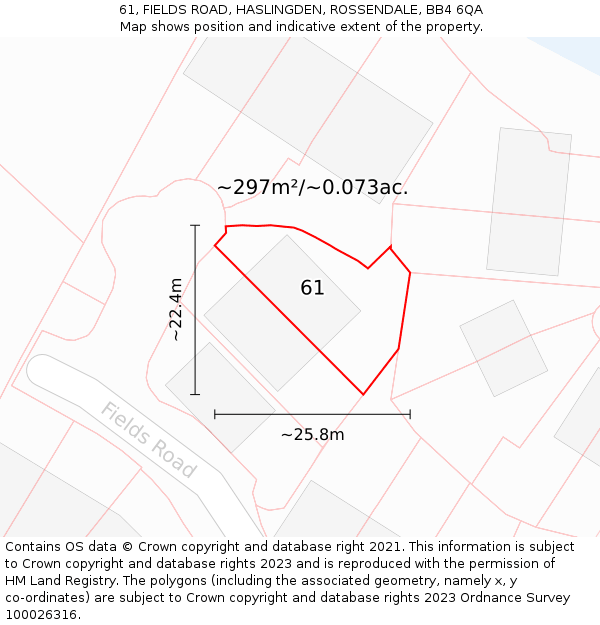 61, FIELDS ROAD, HASLINGDEN, ROSSENDALE, BB4 6QA: Plot and title map