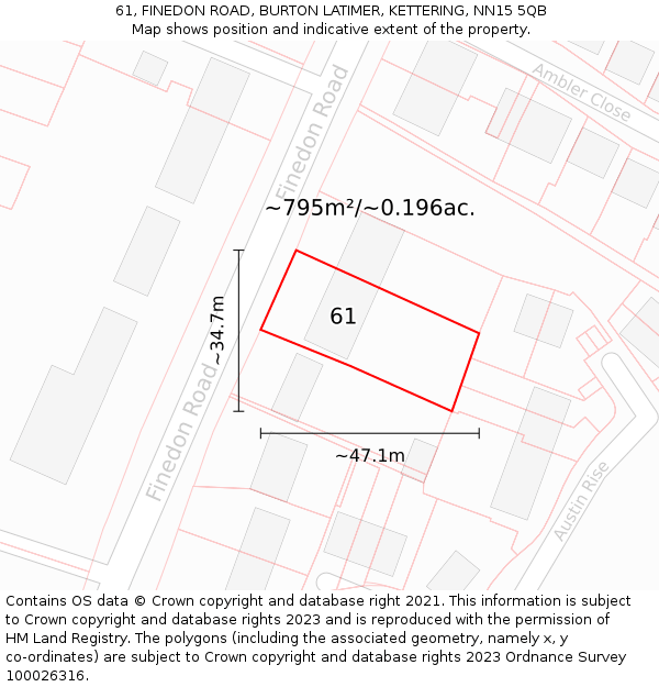61, FINEDON ROAD, BURTON LATIMER, KETTERING, NN15 5QB: Plot and title map