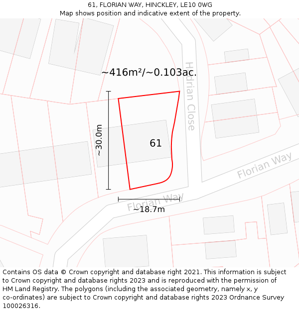 61, FLORIAN WAY, HINCKLEY, LE10 0WG: Plot and title map