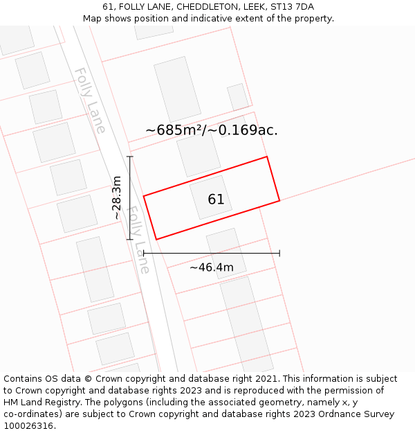 61, FOLLY LANE, CHEDDLETON, LEEK, ST13 7DA: Plot and title map