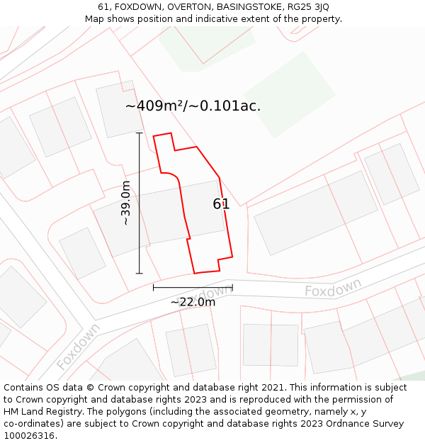 61, FOXDOWN, OVERTON, BASINGSTOKE, RG25 3JQ: Plot and title map