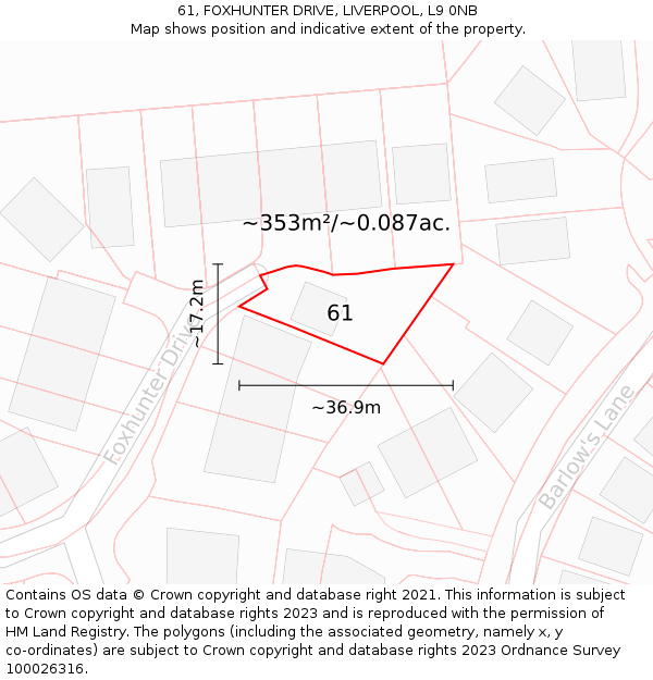 61, FOXHUNTER DRIVE, LIVERPOOL, L9 0NB: Plot and title map