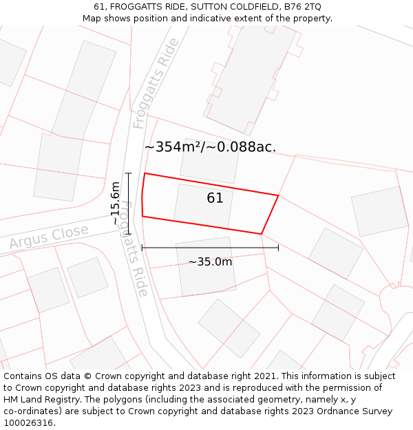 61, FROGGATTS RIDE, SUTTON COLDFIELD, B76 2TQ: Plot and title map