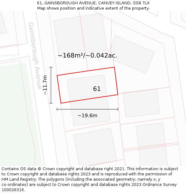 61, GAINSBOROUGH AVENUE, CANVEY ISLAND, SS8 7LX: Plot and title map