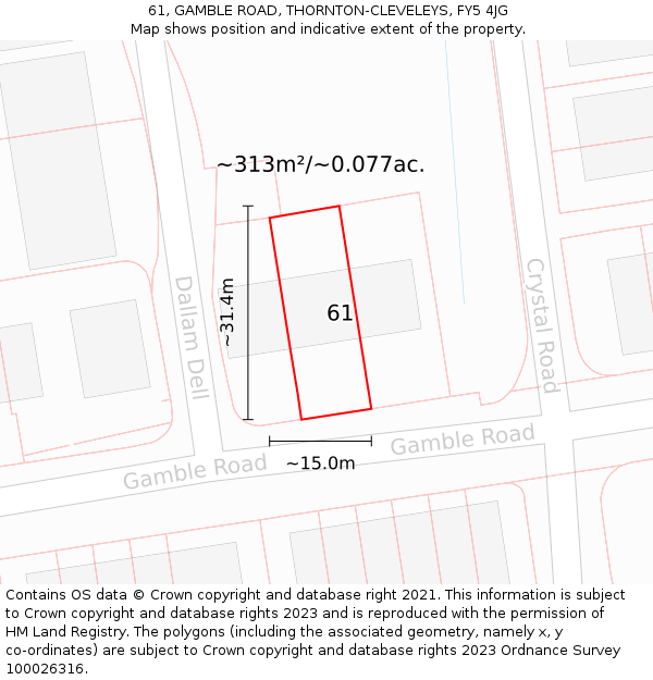 61, GAMBLE ROAD, THORNTON-CLEVELEYS, FY5 4JG: Plot and title map