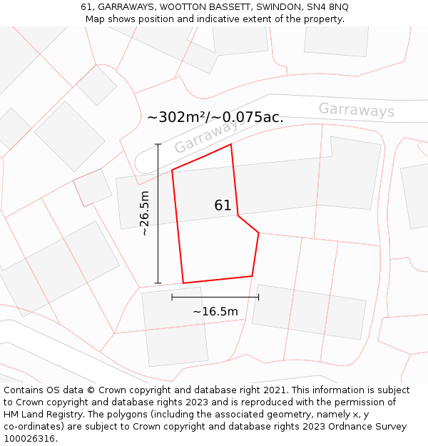 61, GARRAWAYS, WOOTTON BASSETT, SWINDON, SN4 8NQ: Plot and title map