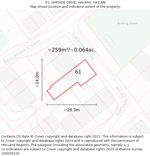 61, GARSIDE DRIVE, HALIFAX, HX2 8BJ: Plot and title map