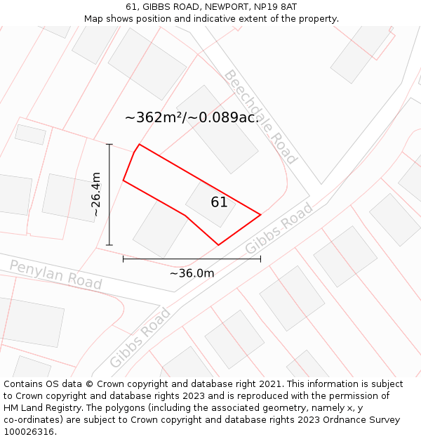 61, GIBBS ROAD, NEWPORT, NP19 8AT: Plot and title map
