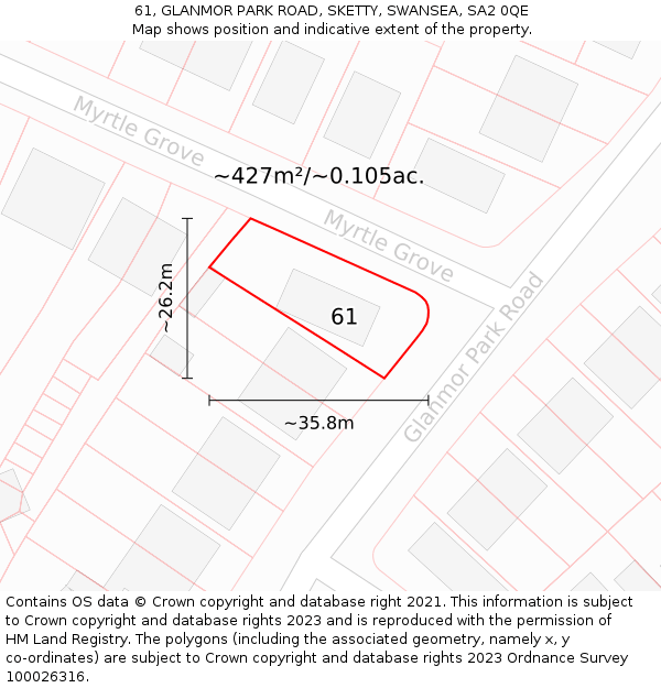 61, GLANMOR PARK ROAD, SKETTY, SWANSEA, SA2 0QE: Plot and title map