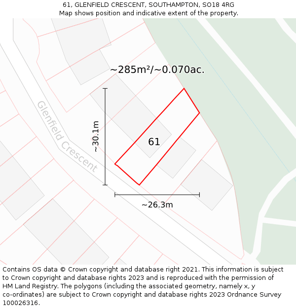 61, GLENFIELD CRESCENT, SOUTHAMPTON, SO18 4RG: Plot and title map