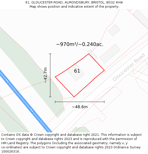 61, GLOUCESTER ROAD, ALMONDSBURY, BRISTOL, BS32 4HW: Plot and title map