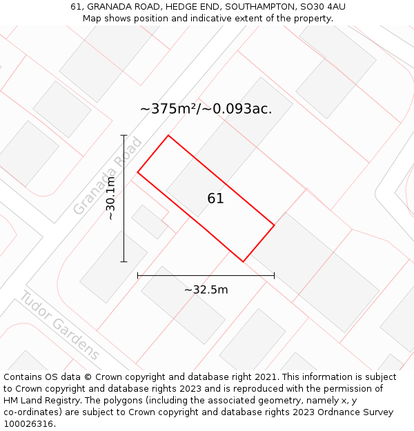 61, GRANADA ROAD, HEDGE END, SOUTHAMPTON, SO30 4AU: Plot and title map
