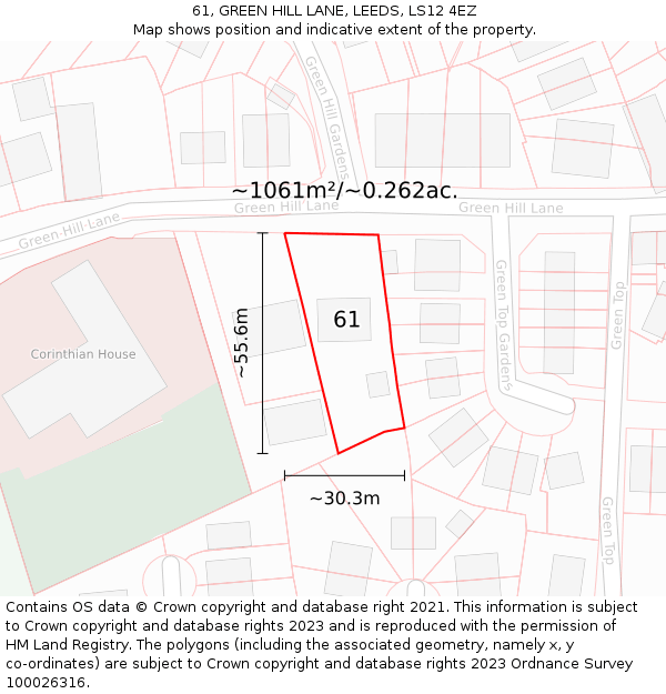 61, GREEN HILL LANE, LEEDS, LS12 4EZ: Plot and title map
