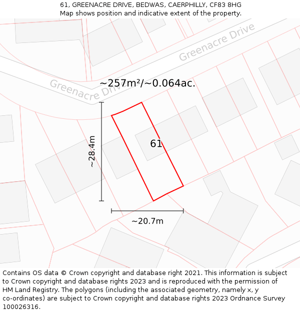 61, GREENACRE DRIVE, BEDWAS, CAERPHILLY, CF83 8HG: Plot and title map
