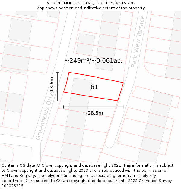 61, GREENFIELDS DRIVE, RUGELEY, WS15 2RU: Plot and title map