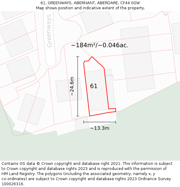 61, GREENWAYS, ABERNANT, ABERDARE, CF44 0GW: Plot and title map