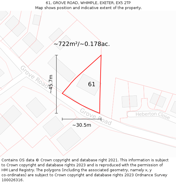 61, GROVE ROAD, WHIMPLE, EXETER, EX5 2TP: Plot and title map