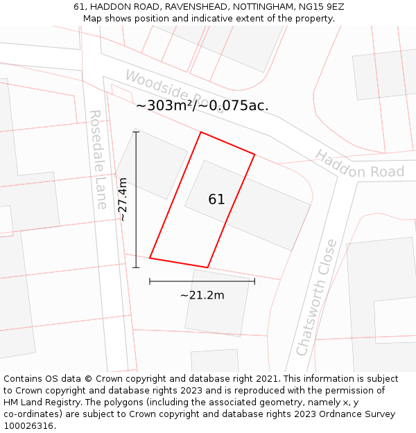 61, HADDON ROAD, RAVENSHEAD, NOTTINGHAM, NG15 9EZ: Plot and title map