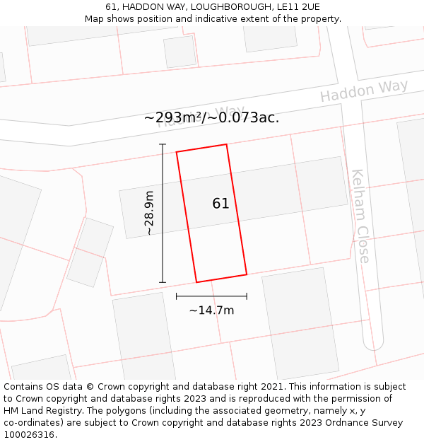 61, HADDON WAY, LOUGHBOROUGH, LE11 2UE: Plot and title map