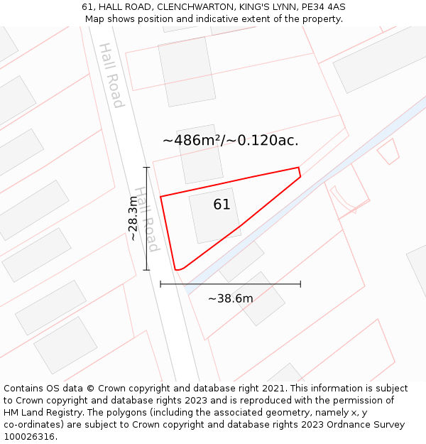 61, HALL ROAD, CLENCHWARTON, KING'S LYNN, PE34 4AS: Plot and title map