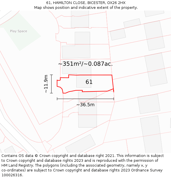 61, HAMILTON CLOSE, BICESTER, OX26 2HX: Plot and title map