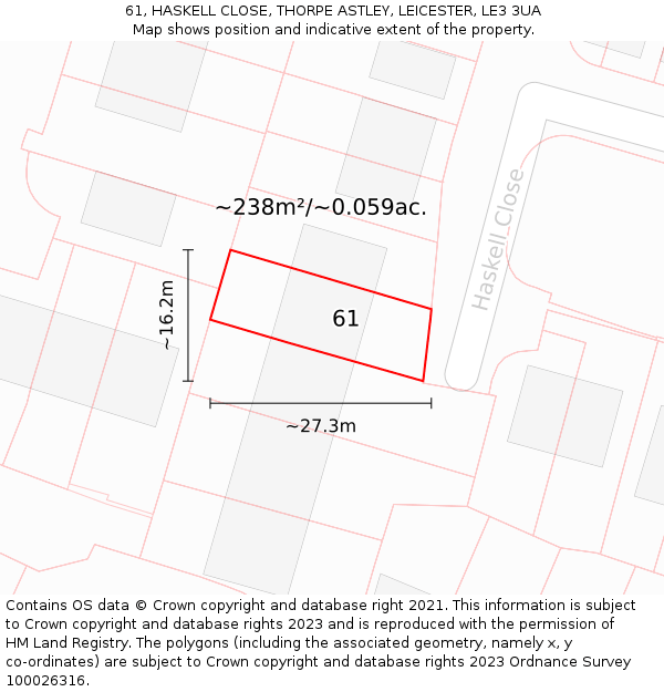61, HASKELL CLOSE, THORPE ASTLEY, LEICESTER, LE3 3UA: Plot and title map