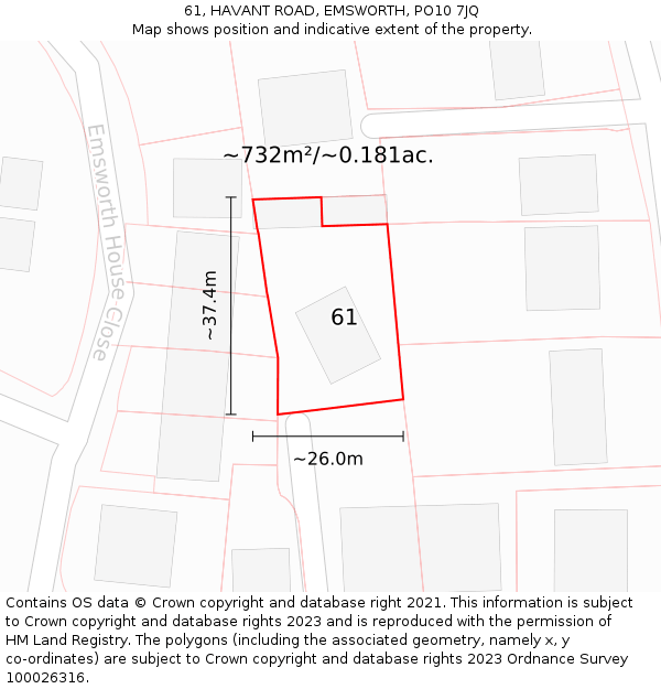 61, HAVANT ROAD, EMSWORTH, PO10 7JQ: Plot and title map