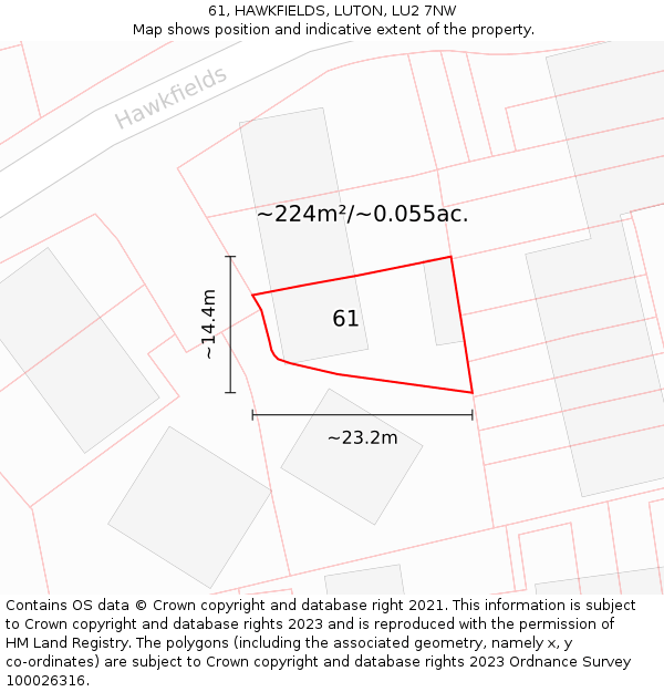 61, HAWKFIELDS, LUTON, LU2 7NW: Plot and title map
