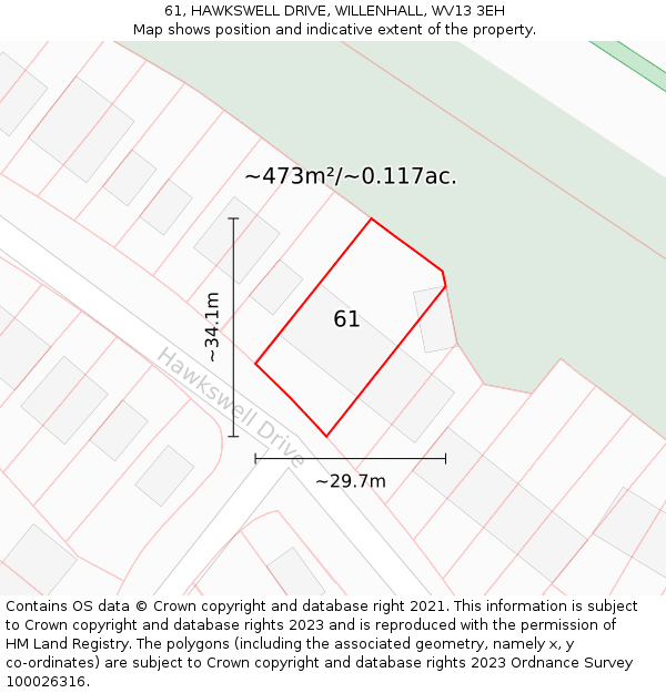 61, HAWKSWELL DRIVE, WILLENHALL, WV13 3EH: Plot and title map