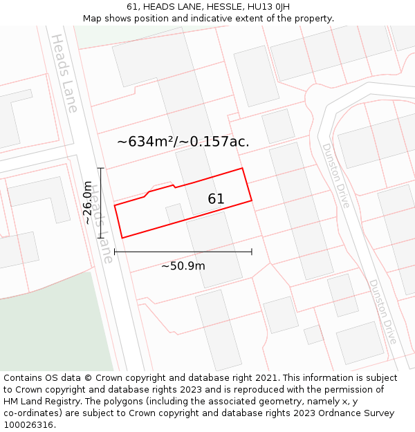 61, HEADS LANE, HESSLE, HU13 0JH: Plot and title map
