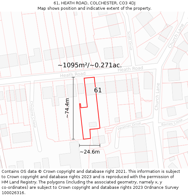 61, HEATH ROAD, COLCHESTER, CO3 4DJ: Plot and title map