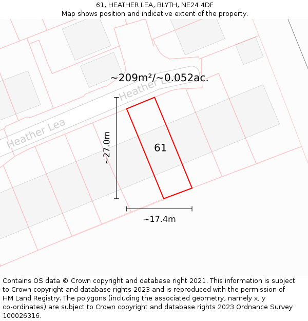 61, HEATHER LEA, BLYTH, NE24 4DF: Plot and title map