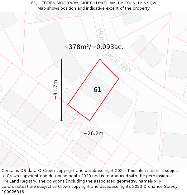 61, HEBDEN MOOR WAY, NORTH HYKEHAM, LINCOLN, LN6 9QW: Plot and title map
