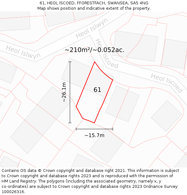 61, HEOL ISCOED, FFORESTFACH, SWANSEA, SA5 4NG: Plot and title map