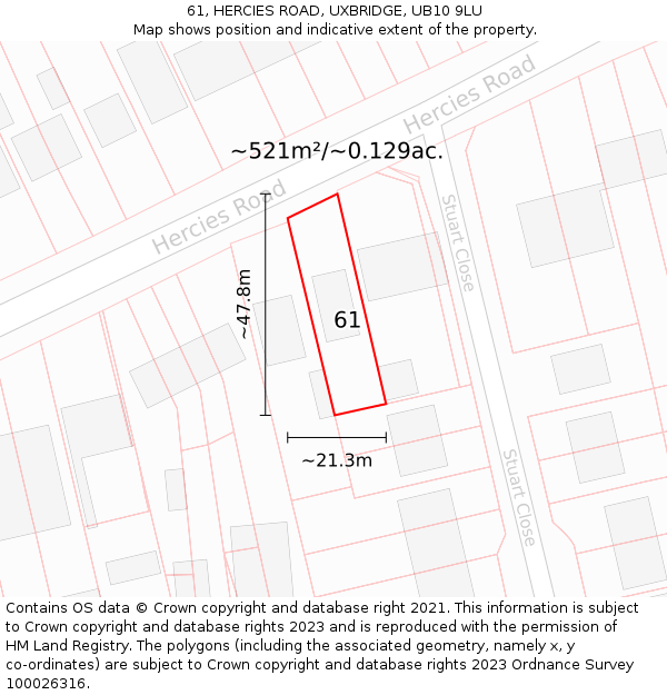 61, HERCIES ROAD, UXBRIDGE, UB10 9LU: Plot and title map