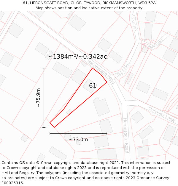 61, HERONSGATE ROAD, CHORLEYWOOD, RICKMANSWORTH, WD3 5PA: Plot and title map