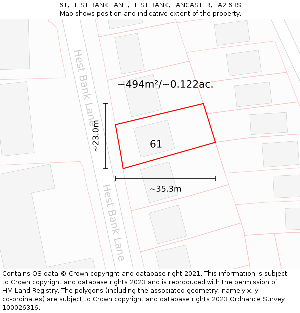 61, HEST BANK LANE, HEST BANK, LANCASTER, LA2 6BS: Plot and title map