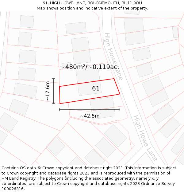 61, HIGH HOWE LANE, BOURNEMOUTH, BH11 9QU: Plot and title map
