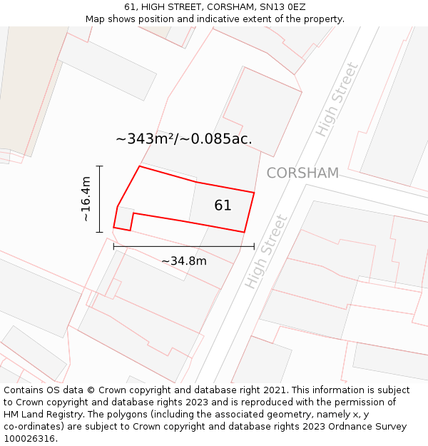 61, HIGH STREET, CORSHAM, SN13 0EZ: Plot and title map