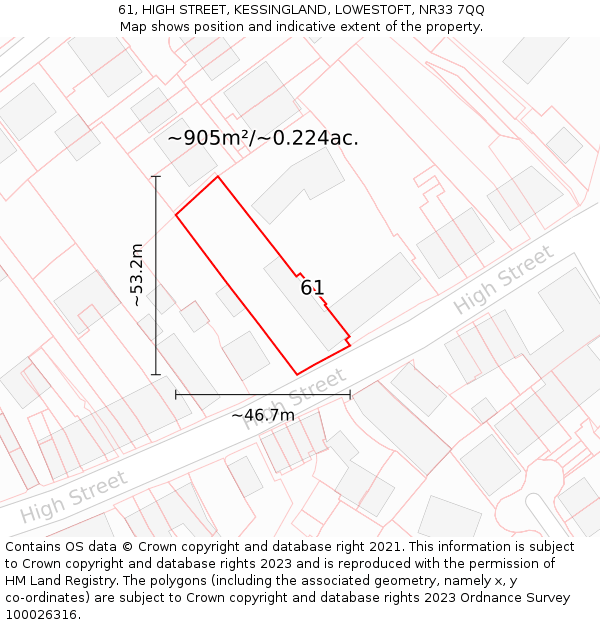 61, HIGH STREET, KESSINGLAND, LOWESTOFT, NR33 7QQ: Plot and title map