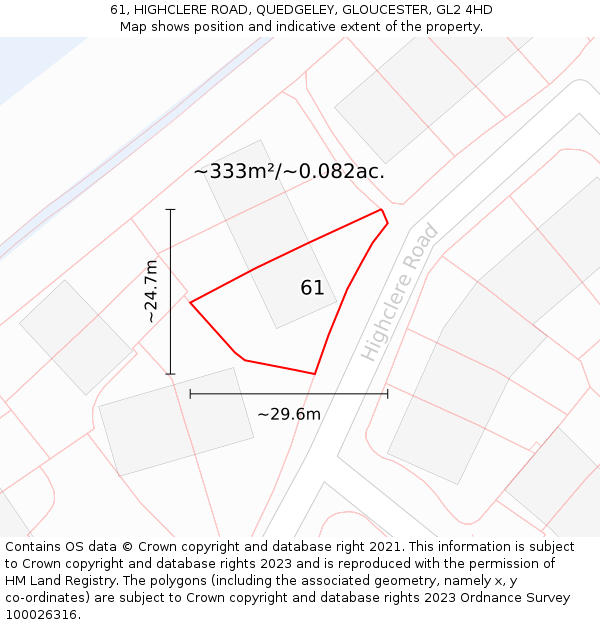 61, HIGHCLERE ROAD, QUEDGELEY, GLOUCESTER, GL2 4HD: Plot and title map