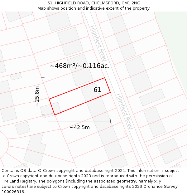 61, HIGHFIELD ROAD, CHELMSFORD, CM1 2NG: Plot and title map